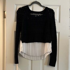 Maeve by Anthropologie black knit sweater with pleated faux shirt, size M